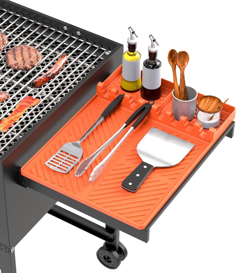 lanlw Silicone Grill Mat Compatible with Blackstone, BBQ Griddle Tools Mat with Drip Pad, Spatula Mat for Outdoor Kitchen Counter, Gifts for Men (Orange) - Image 1